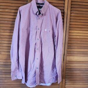 Wrangler Men's Red and White Geometric Button Down Shirt